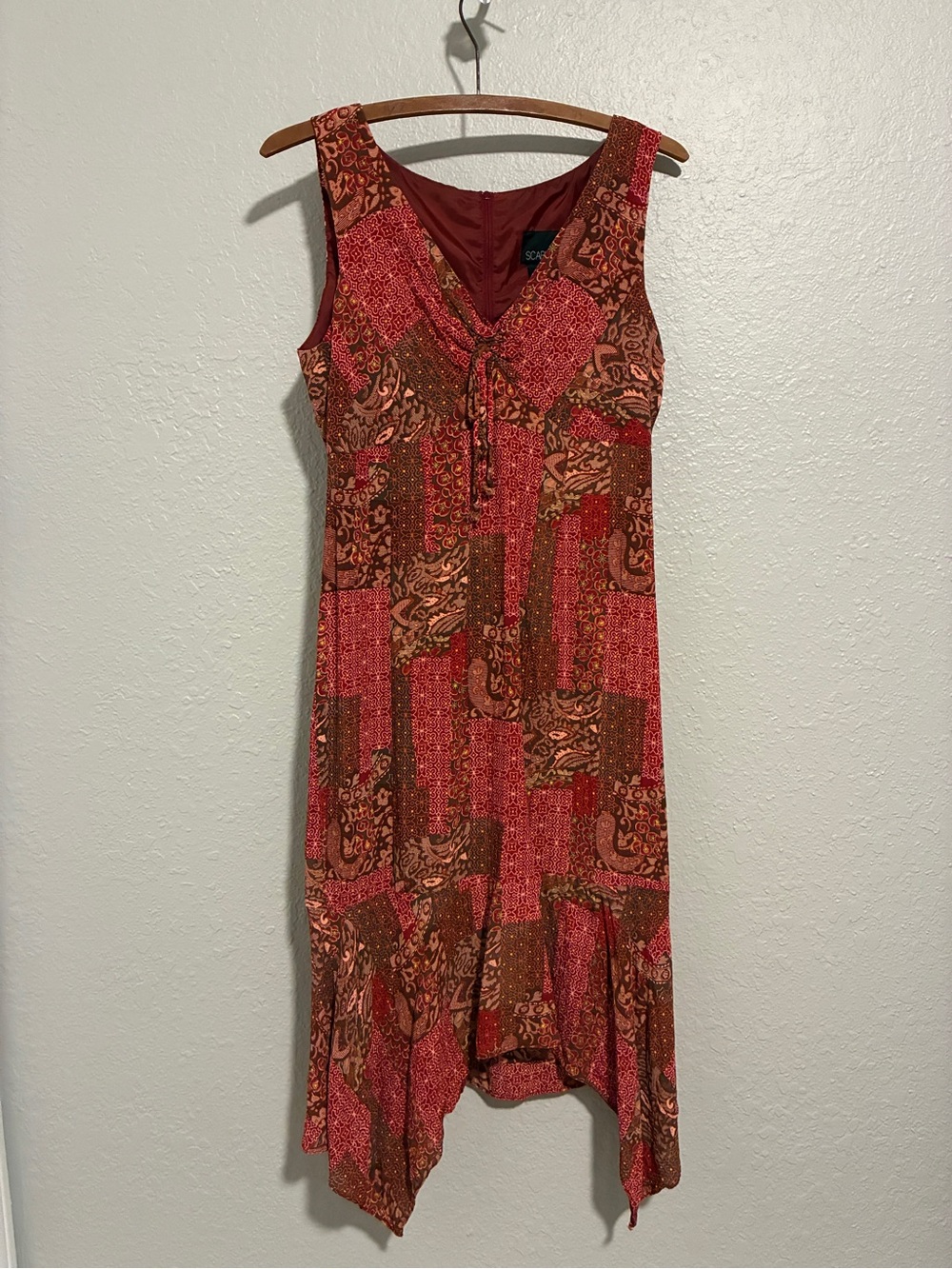 Scarlett Red and Brown Patchwork V-Neck Sleeveless Dress